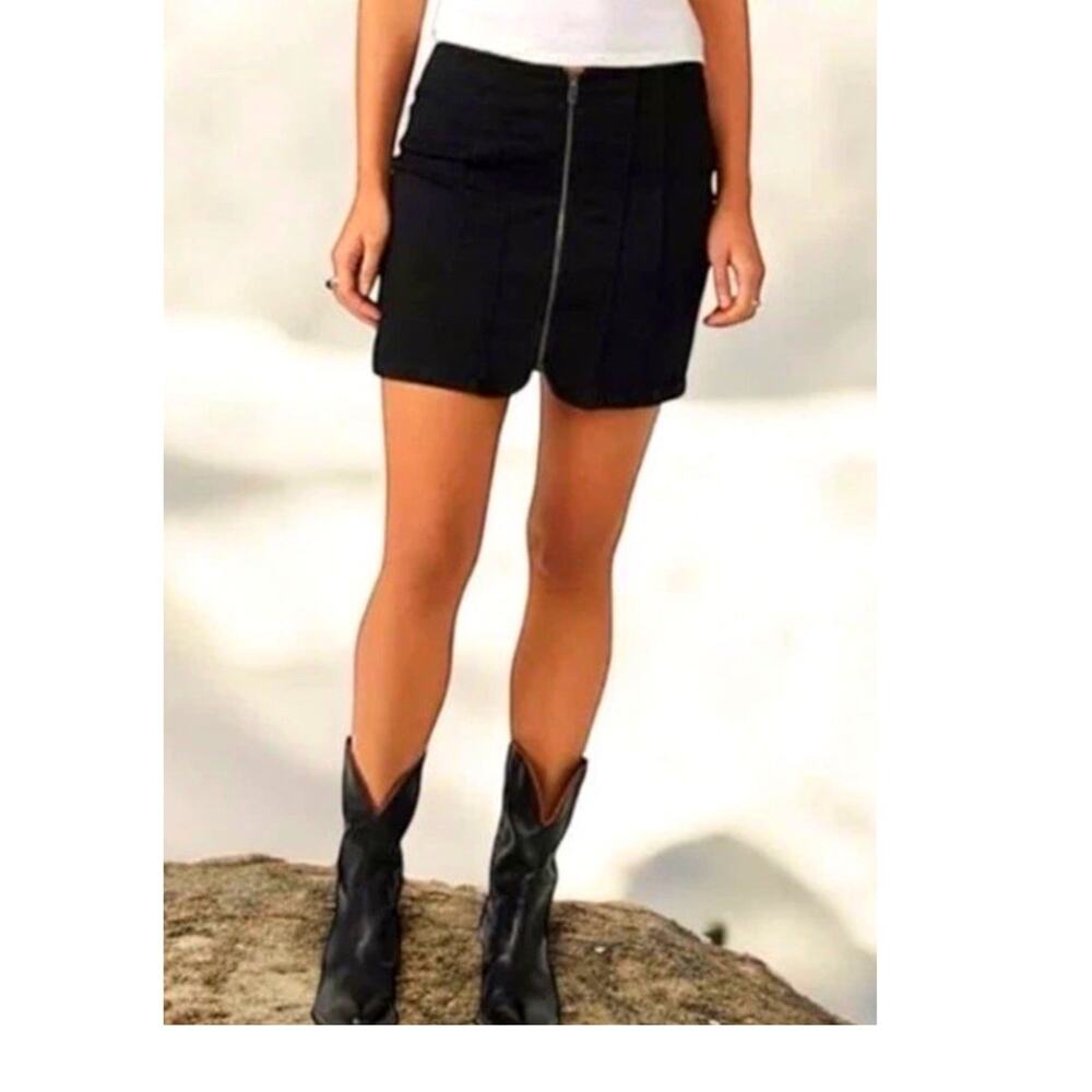 Free People Denim Zip up Mini Skirt 4 Western Festival Rodeo Cowgirl Faded Black